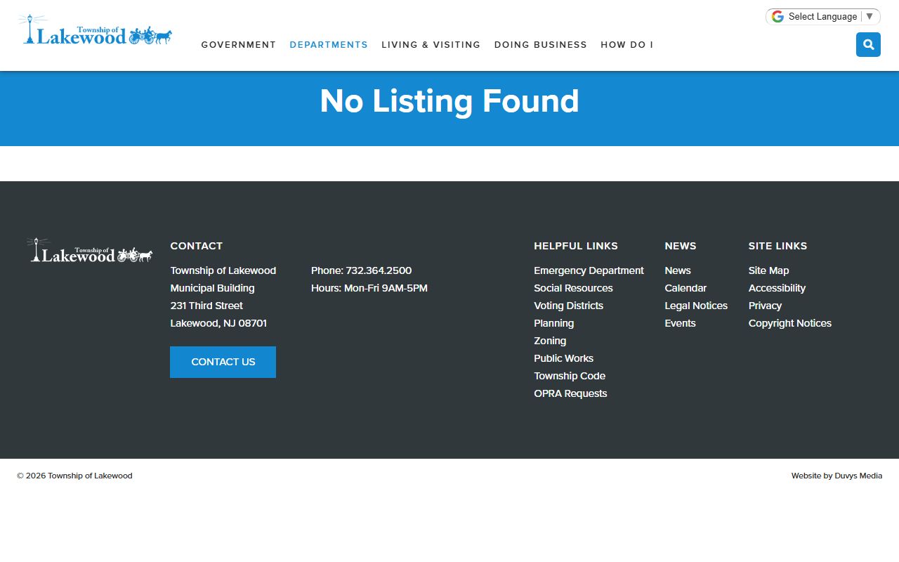 Lakewood Township police and inmate population records