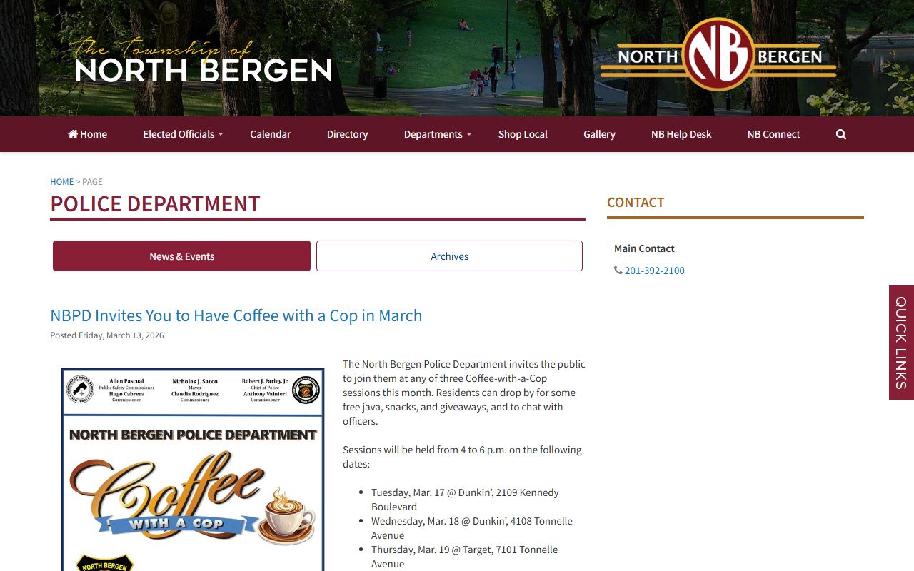 North Bergen Police Department for inmate population records