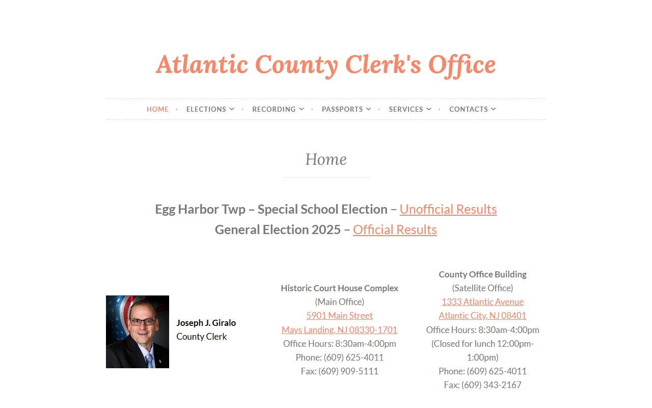 Atlantic County Clerk public records portal for inmate population records