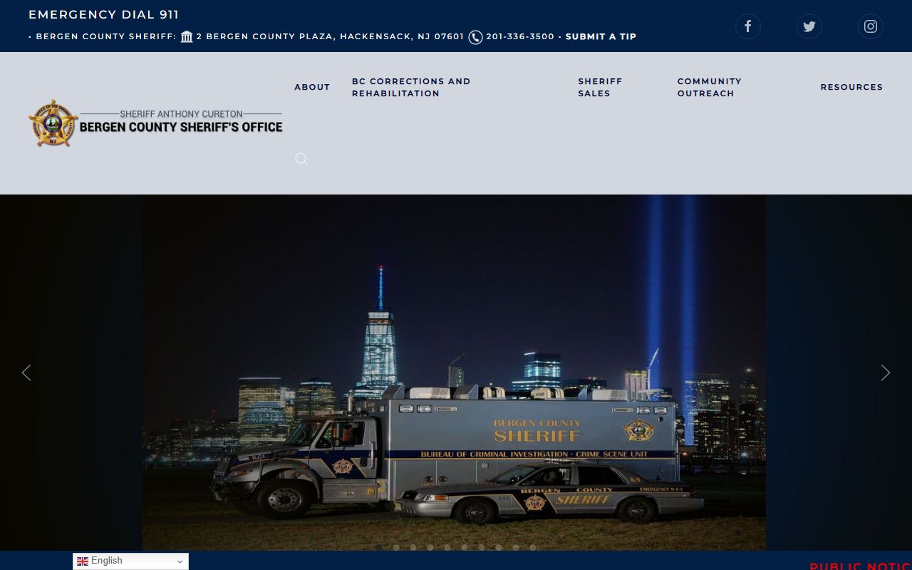 Bergen County Sheriff Office official website for inmate population records