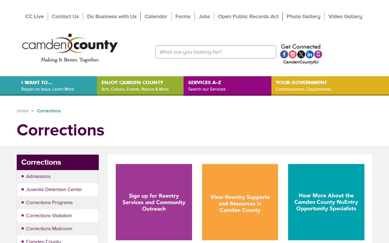 Camden County Department of Corrections page for inmate population records