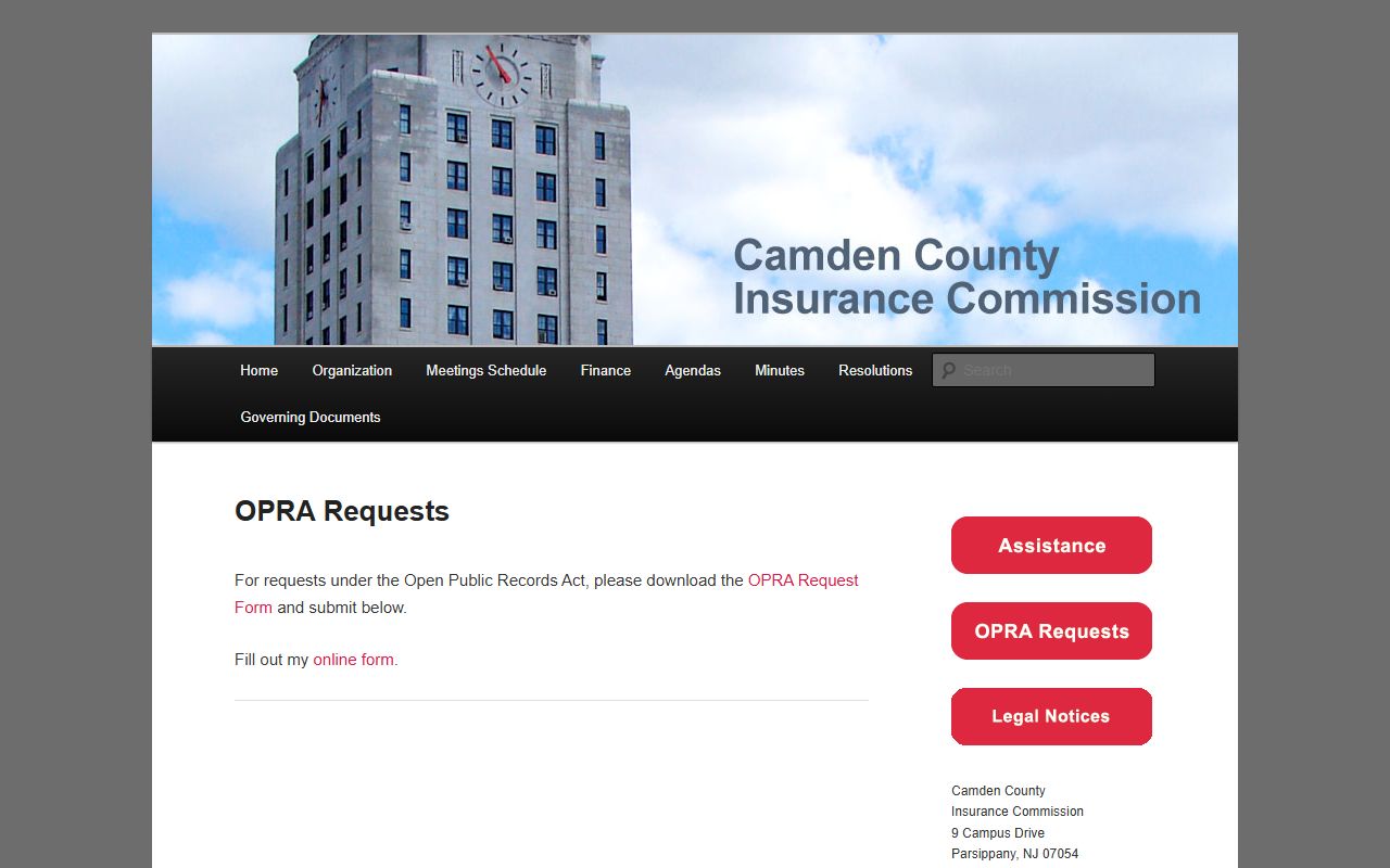 Camden County Improvement Authority OPRA page for inmate population records