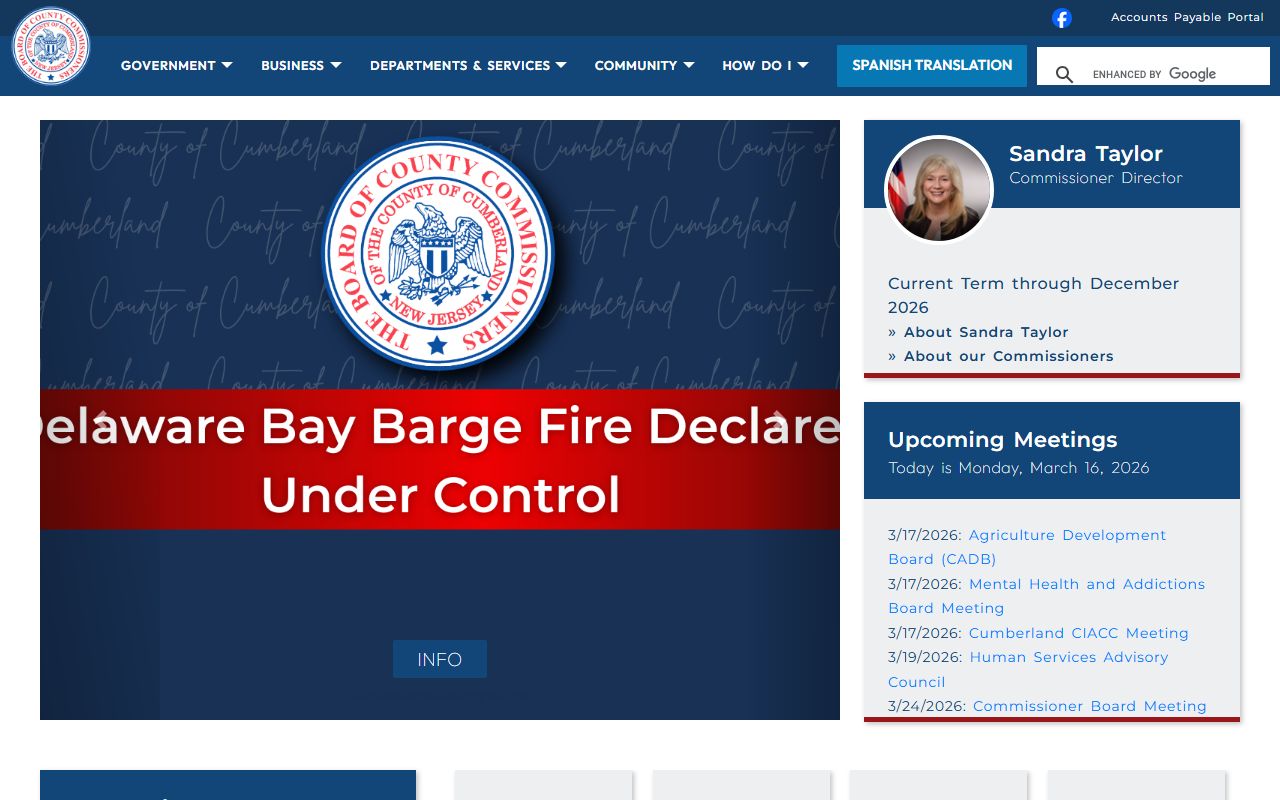 Cumberland County government portal for inmate population records in New Jersey