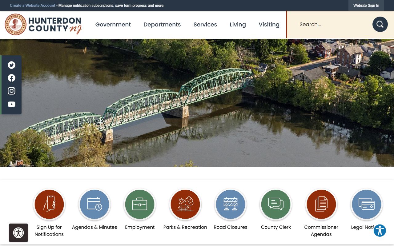 Hunterdon County government website with inmate population resources in New Jersey