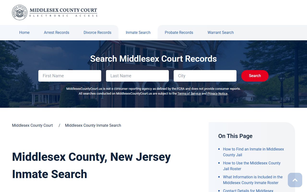 Middlesex County Sheriff inmate search portal for inmate population records