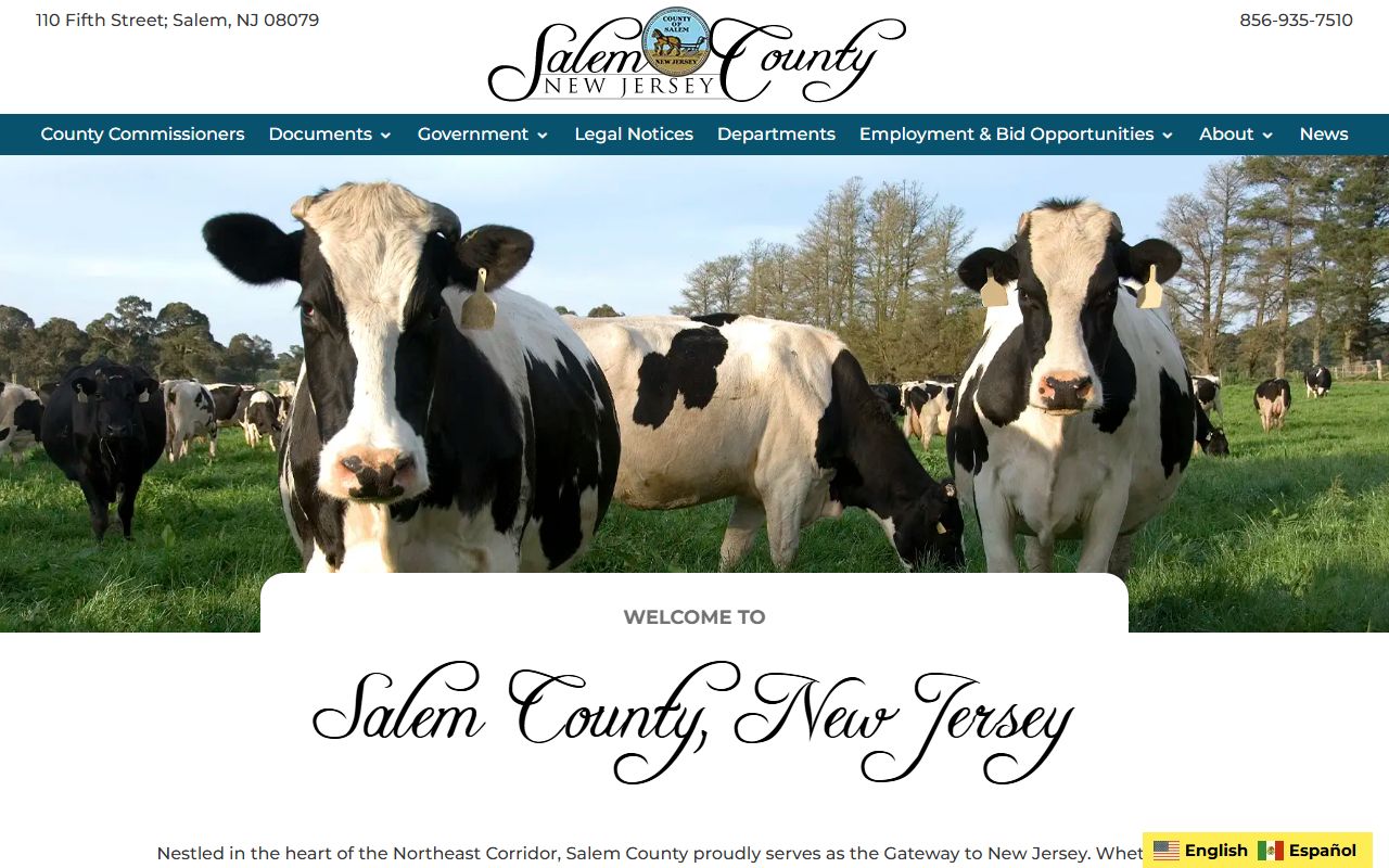 Salem County government official website related to inmate population oversight