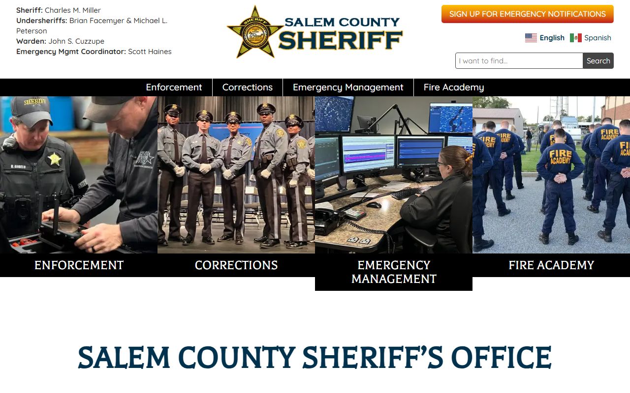 Salem County Sheriff Office website for inmate population records