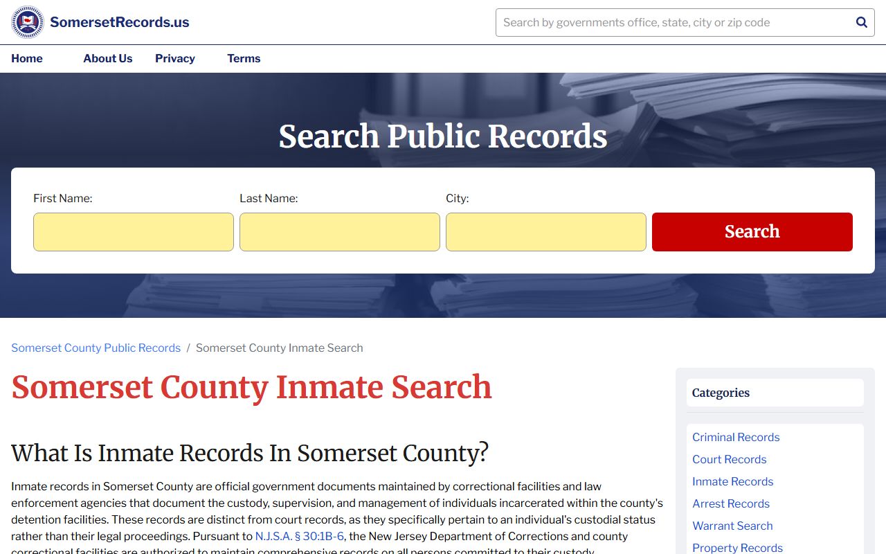 Somerset County inmate search tool for looking up inmate population records