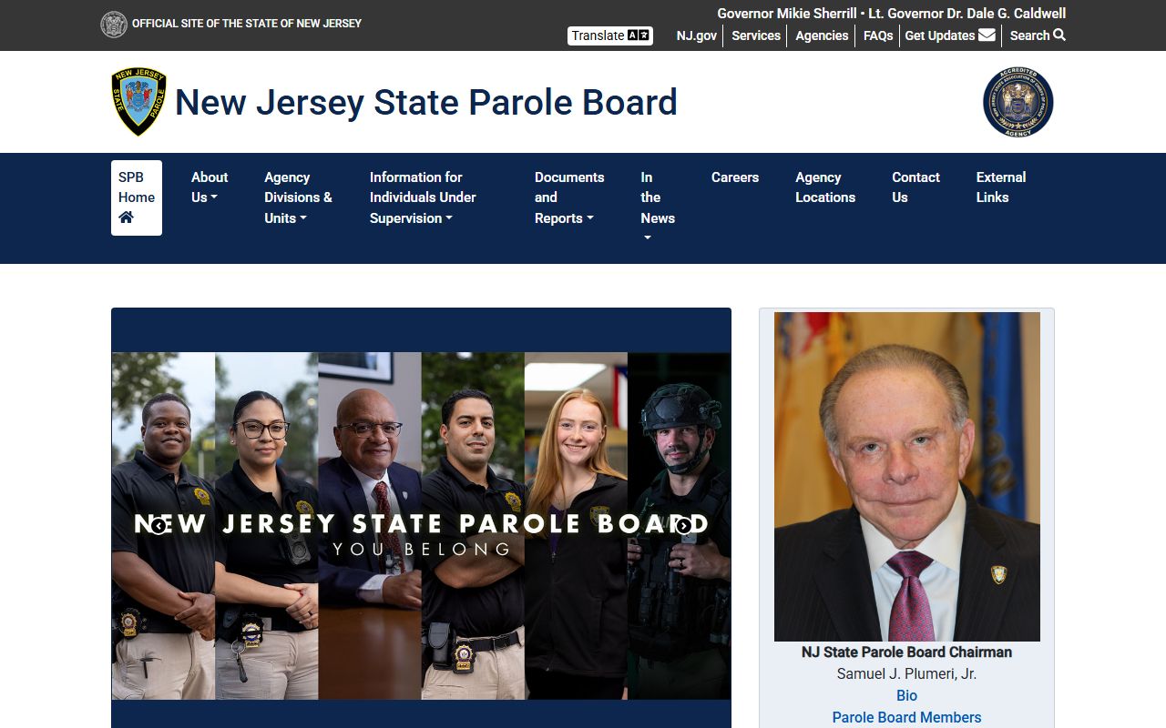 New Jersey State Parole Board page related to inmate population tracking