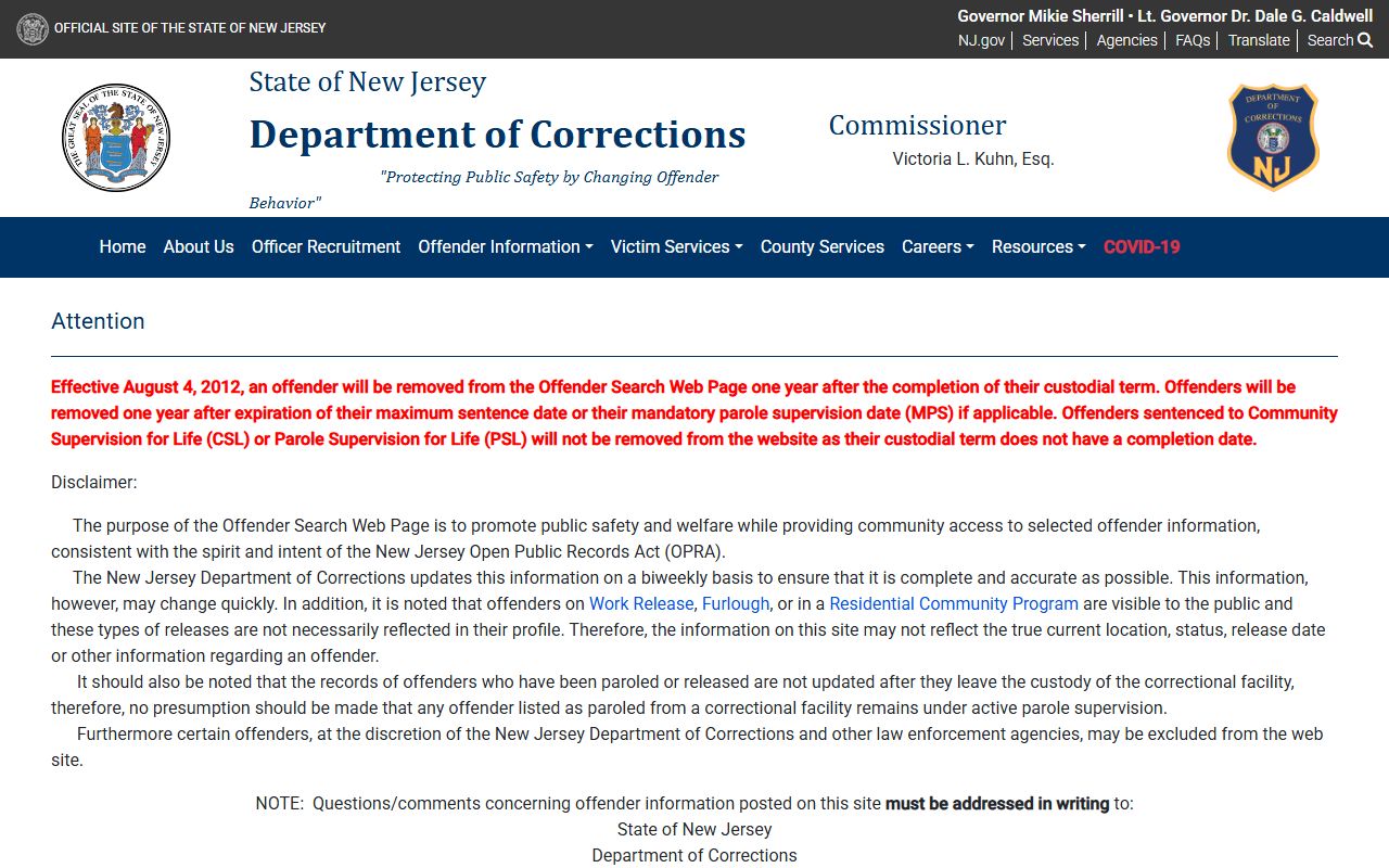 NJDOC Offender Search Portal for New Jersey inmate population records